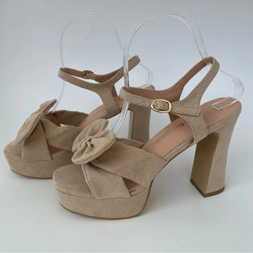 Lulu's Tan Platform Sandals with Slingback Strap